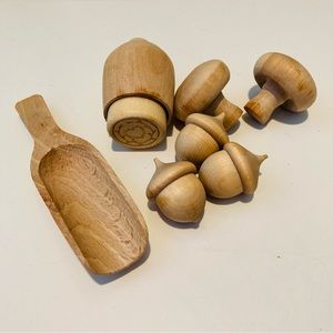 Small Wooden Bowl Filler or Shelf Decor Acorns, Mushrooms, Cookie Press, Scoop